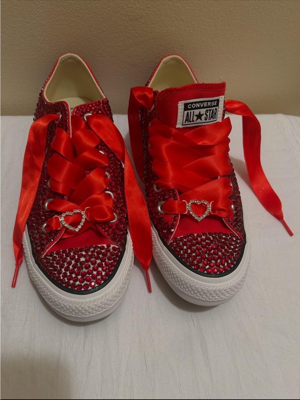 Converse Red Crystal Heart Low-Top Sneakers